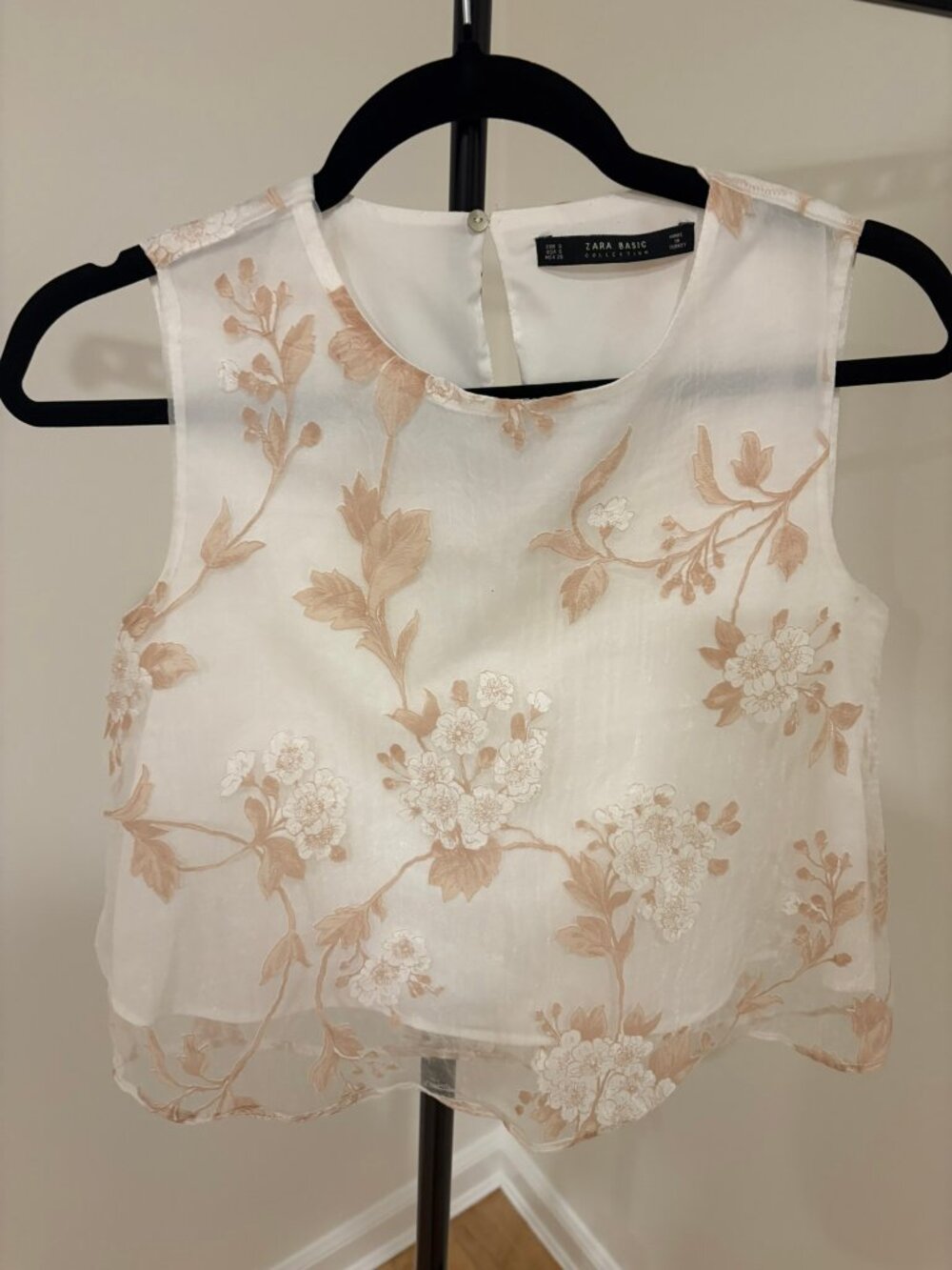 Zara Floral Embroidered Organza Sheer Overlay Tank Crop Top - Size S